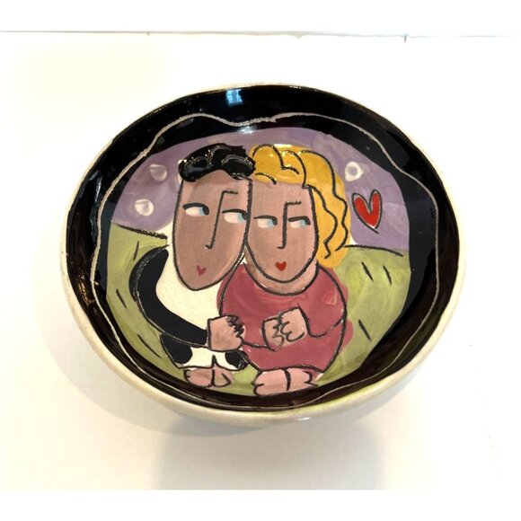 Vintage Sandra Magsamen Art Pottery Bowl Signed Shared Vision Common Purpose - Picture 4 of 4